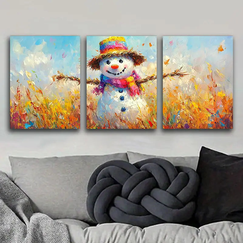 3pcs Scarecrow in Wheat Field Metal Print Ready to Hang Art