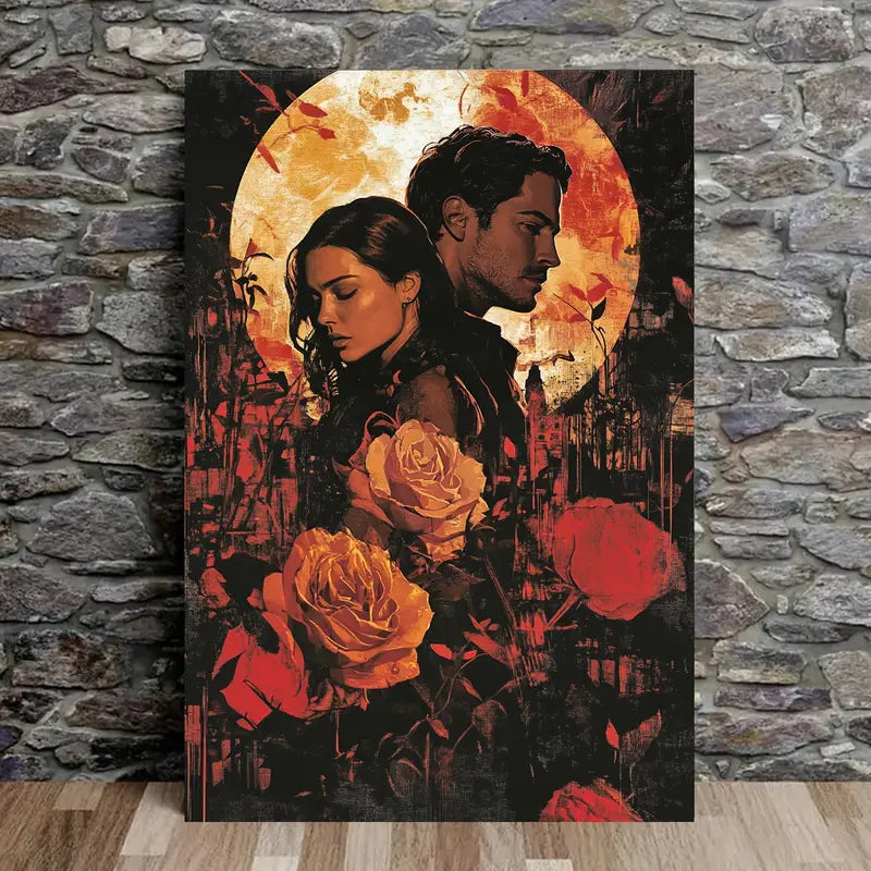 Couple & Rose Flower Print 100% Australian Made 40x60cm Stretched Canvas Ready to Hang