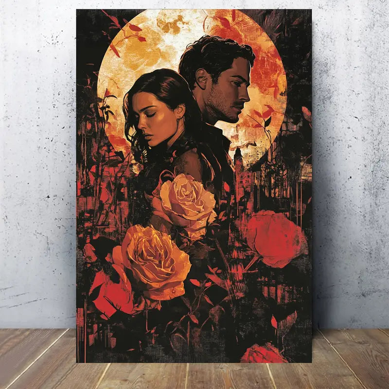 Couple & Rose Flower Print 100% Australian Made 40x60cm Stretched Canvas Ready to Hang