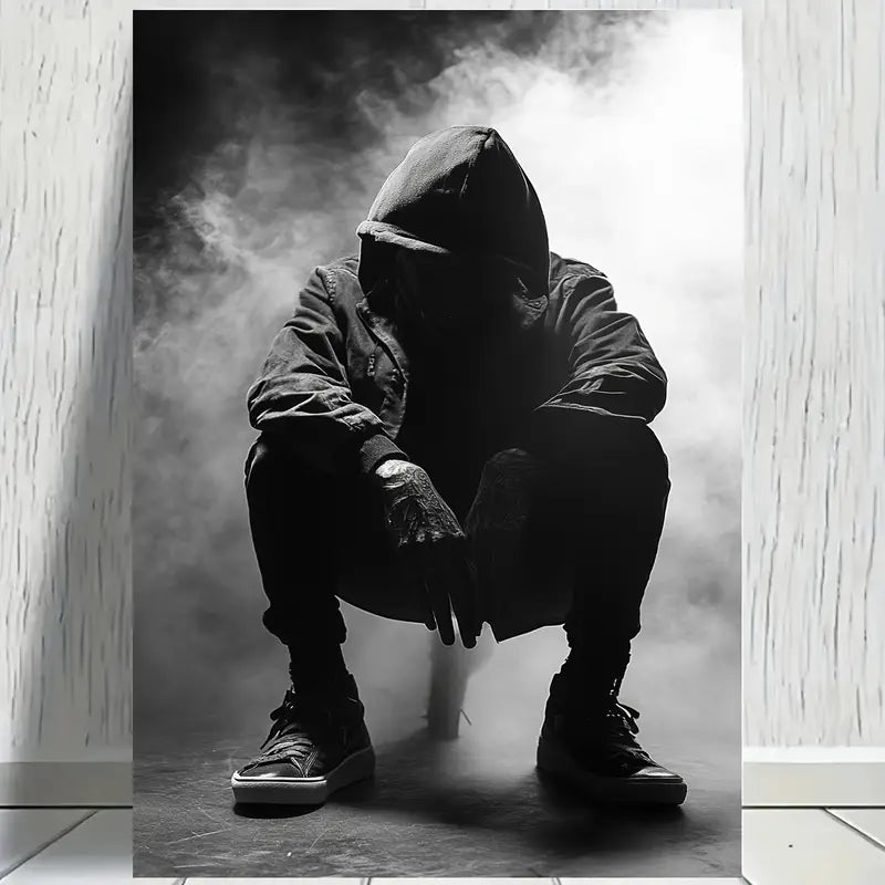 Sitting Man Black & White Print 100% Australian Made 40x60cm Stretched Canvas Ready to Hang