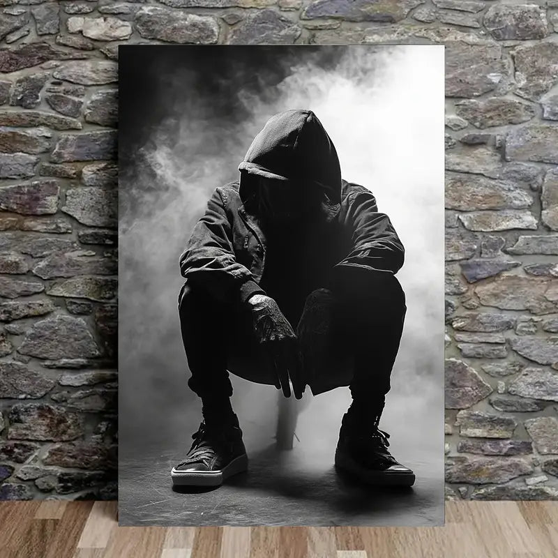 Sitting Man Black & White Print 100% Australian Made 40x60cm Stretched Canvas Ready to Hang