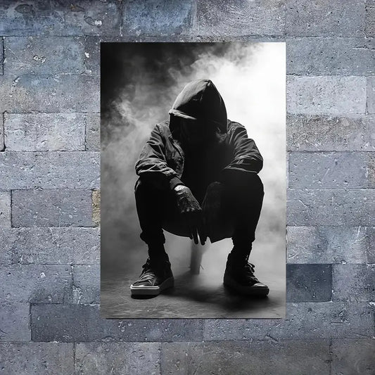 Sitting Man Black & White Print 100% Australian Made 40x60cm Stretched Canvas Ready to Hang