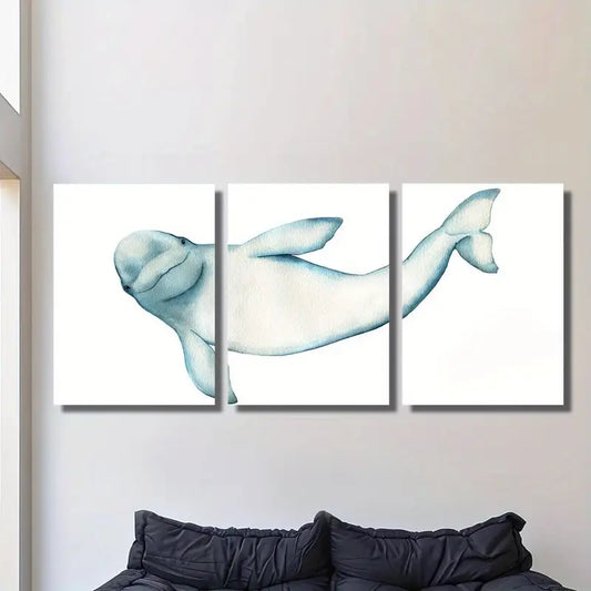 3pcs Ocean Whale Watercolor Nautical Blue Metal Print Ready to Hang Art