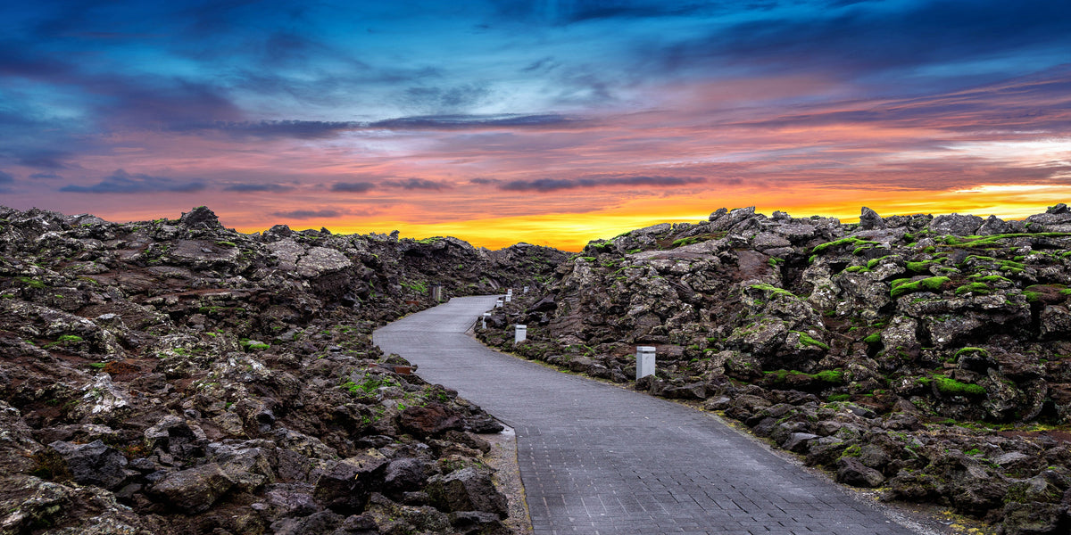 Blue Lagoon Entrance Lava Rocks Sunset Iceland Wall Art Canvas Office Home Room Framed 80x45cm