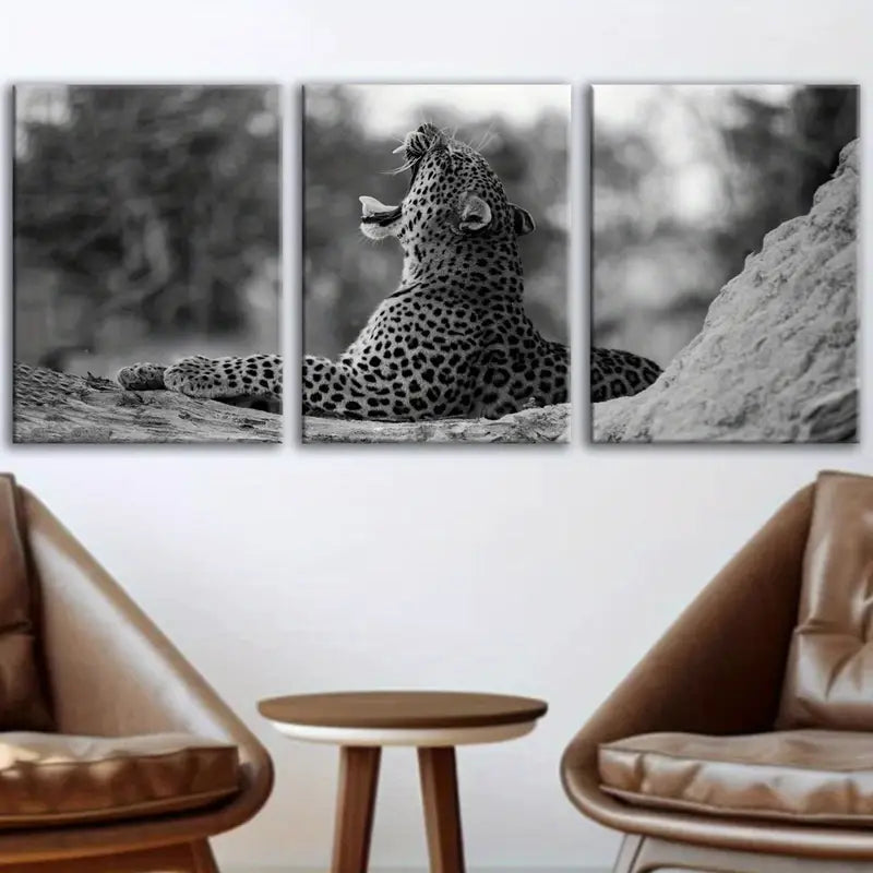 3pcs Black And White Leopard Animal Metal Print Ready to Hang Art