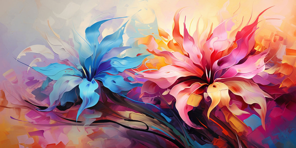 Bright Blue Pink Abstract Flowers Wall Art Canvas Office Home Room Framed 80x45cm