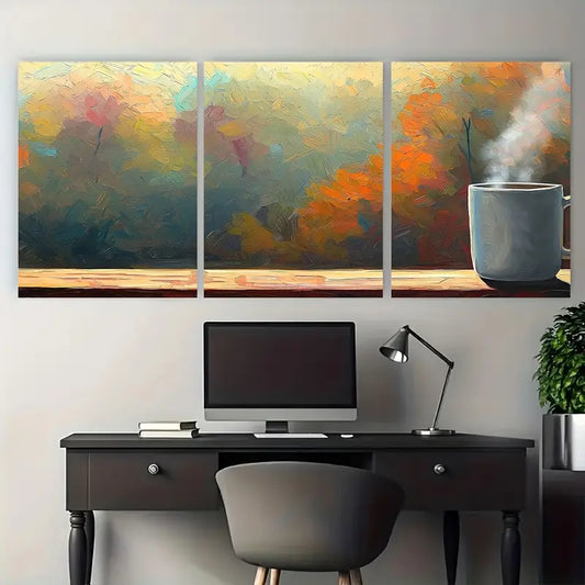 3pcs Autumn Leaves & Pumpkin Spiced Metal Print Ready to Hang Art