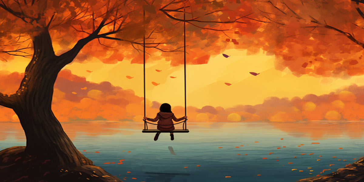 Girl On Swing Autumn Sunset Landscape Wall Art Canvas Office Home Framed 120x60cm
