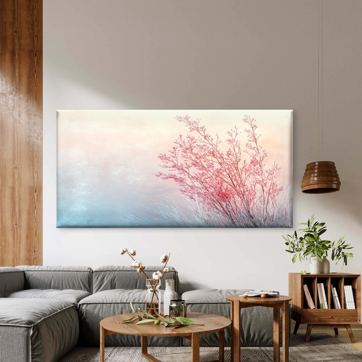 Pink Blossoms In Winter Light Wall Art Canvas Office Home Room Framed 80x45cm
