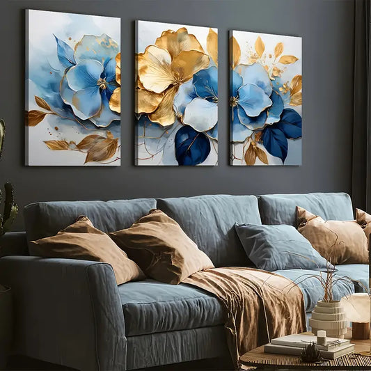 3pcs Modern Fashion Abstract Golden Leaf Light Luxury Art Wall Art Set Canvas Framed 40x60cm - High Quality Print 100% Australian Made Wall Canvas Ready to Hang