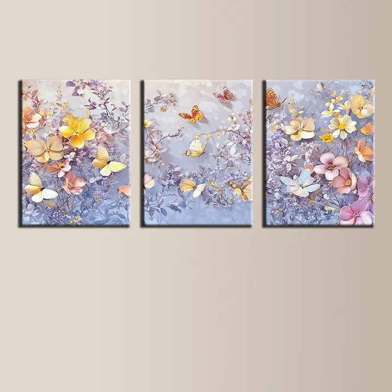 3pcs Vibrant Butterfly & Floral Classic Design Metal Print Ready to Hang Art