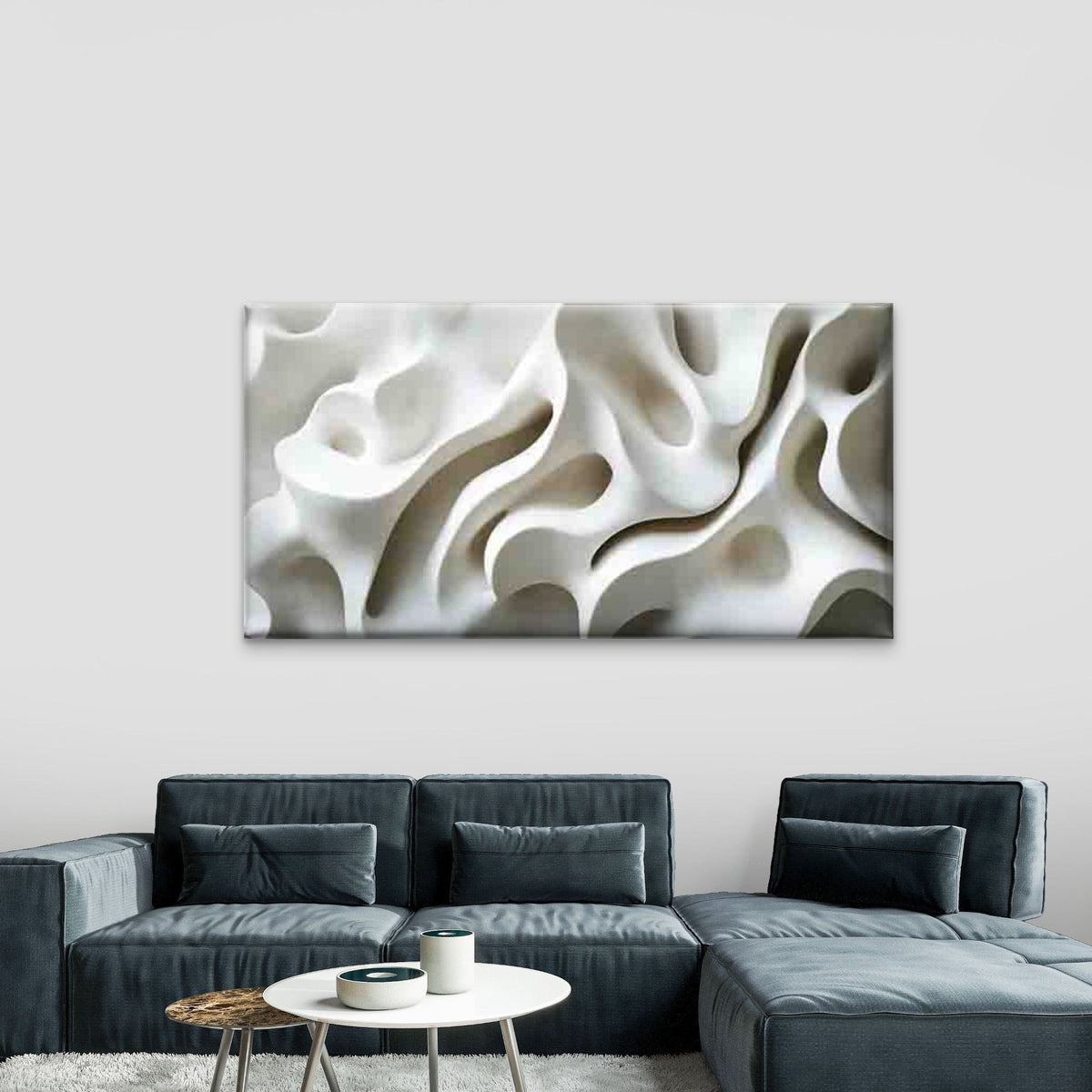 White Organic Abstract Line Art Wall Art Canvas Office Home Room Framed 120x60cm