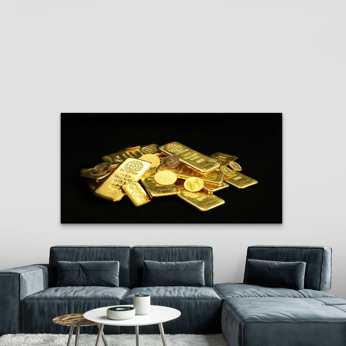 Pile Of Shining Gold Bars Wall Art Canvas Office Home Room Framed 80x45cm