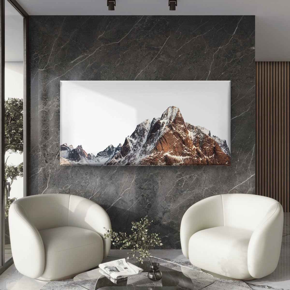 Snow Mountain Peak Sunset Wall Art Canvas Office Home Room Framed 80x45cm