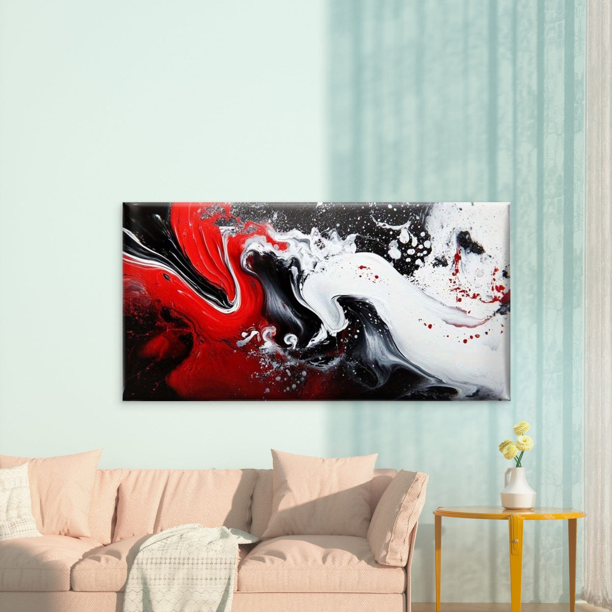 Abstract Red White Black Fluid Wall Art Canvas Office Home Room Framed 80x45cm