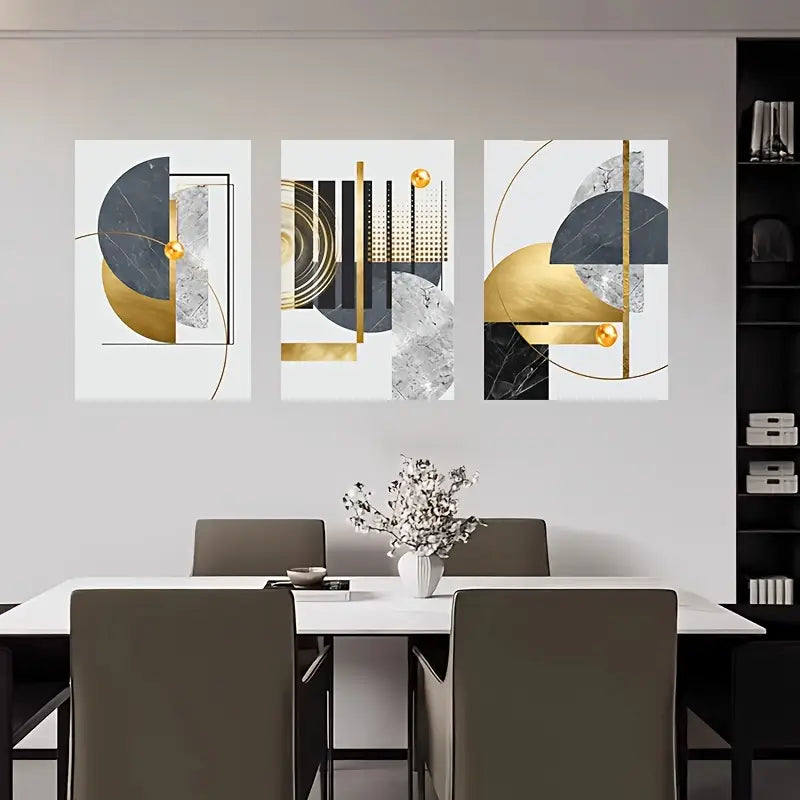 3pcs Modern Abstract Golden Shapes Metal Print Ready to Hang Art