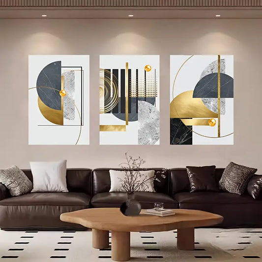 3pcs Modern Abstract Golden Shapes Metal Print Ready to Hang Art