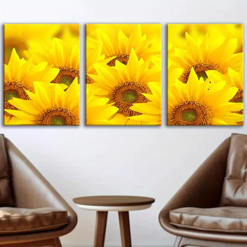 3pcs Sunflower Scenery Vibrant Yellow Design Metal Print Ready to Hang Art