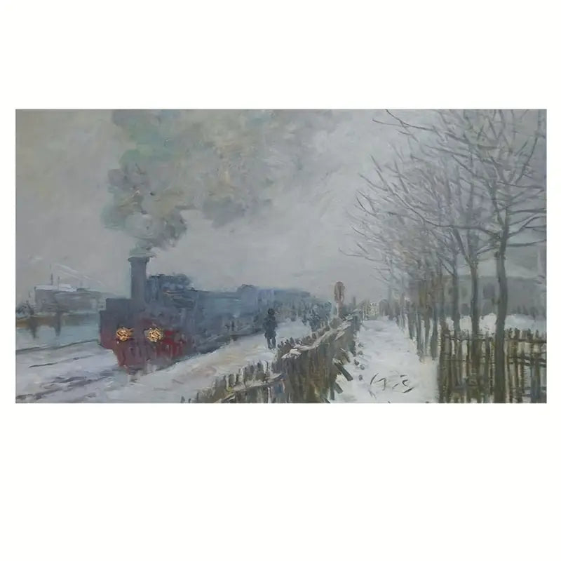 Vintage French Countryside Train in Snow Canvas Art Print 100% Australian Made 60x40cm Stretched Canvas Ready to Hang