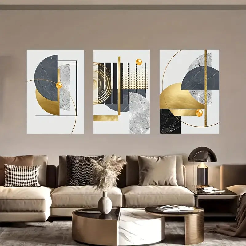 3pcs Modern Abstract Golden Shapes Metal Print Ready to Hang Art
