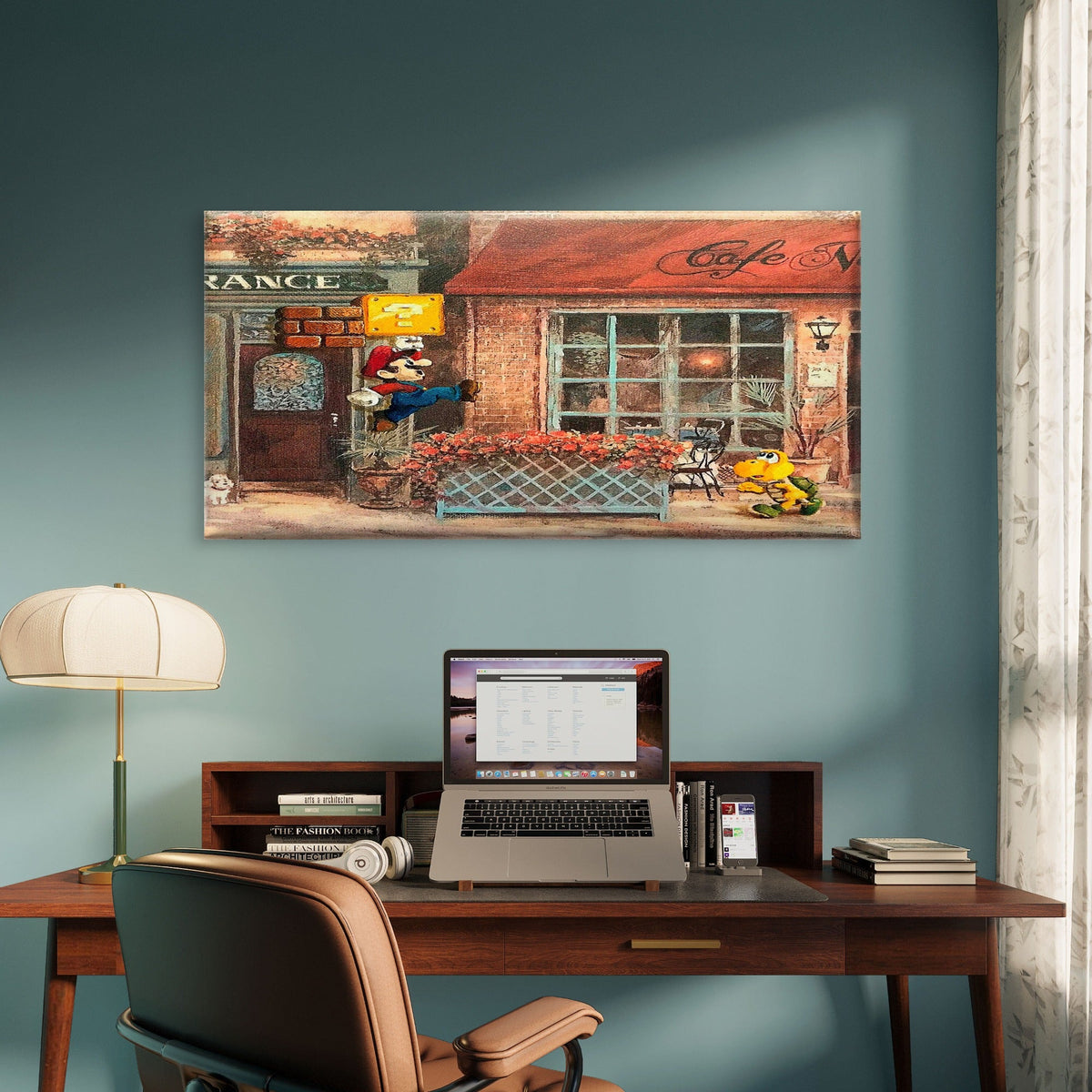 Vintage European Street Retro Wall Art Canvas Office Home Room Framed 80x45cm