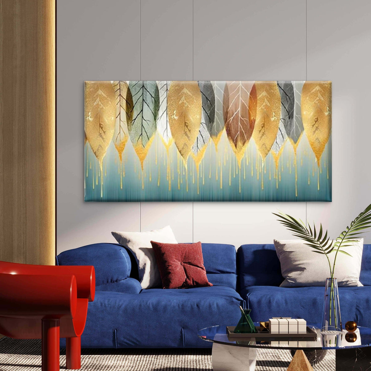 Colorful Modern Leaf Wall Art Canvas Office Home Room Framed 80x45cm