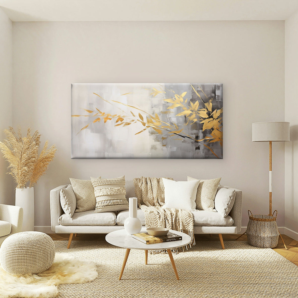 Gold Foil Bamboo Painting Wall Art Canvas Office Home Room Framed 120x60cm