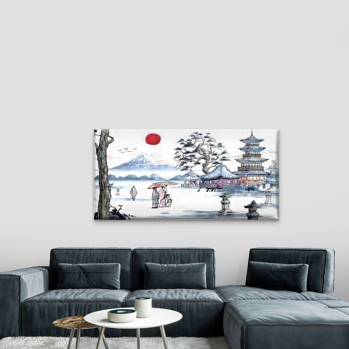 Japanese Landscape with a Pagod Wall Art Canvas Office Home Room Framed 120x60cm