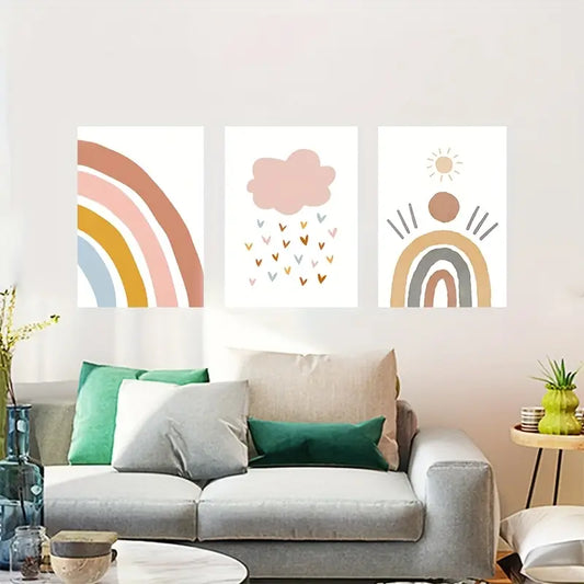 3pcs Colorful Cartoon Rainbow Design Metal Print Ready to Hang Art