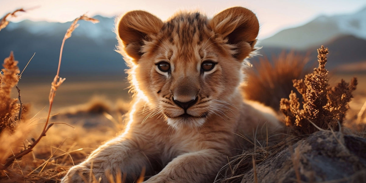 Cute Lion Cub Safari Wildlife Savannah Animal Wall Art Canvas Office Home Room Framed 80x45cm