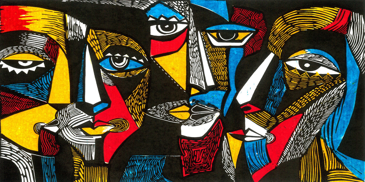Cubist Style Abstract Faces Wall Art Canvas Office Home Room Framed 80x45cm