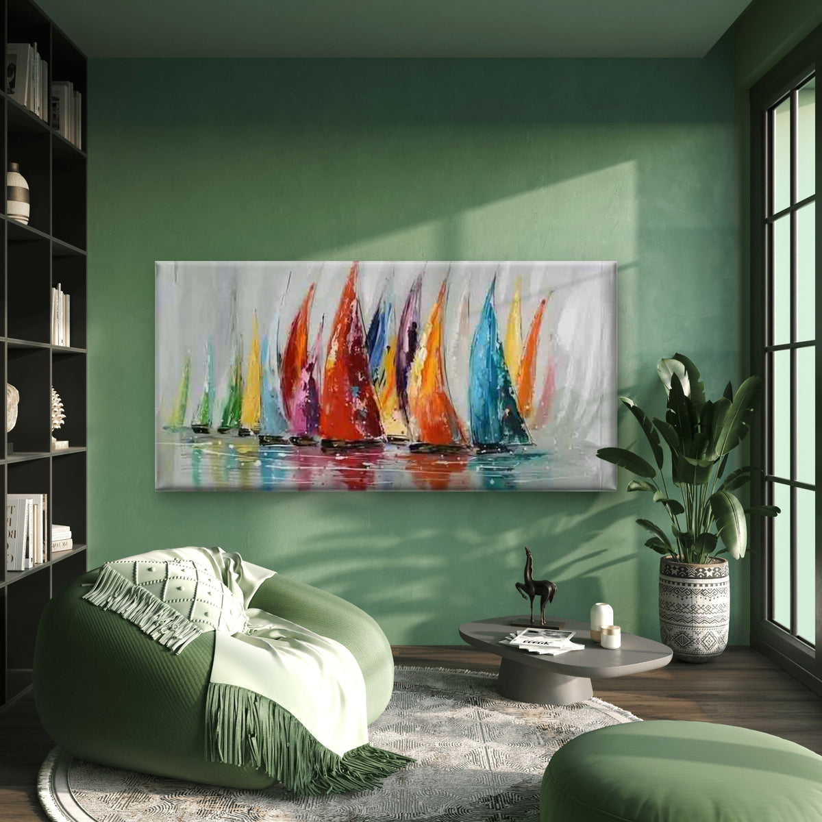 Colorful Sailing Boats Painting Wall Art Canvas Office Home Room Framed 80x45cm