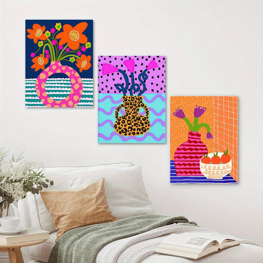 3pcs Orange Still Life Flowers Fruit Elegant Design Metal Print Ready to Hang Art