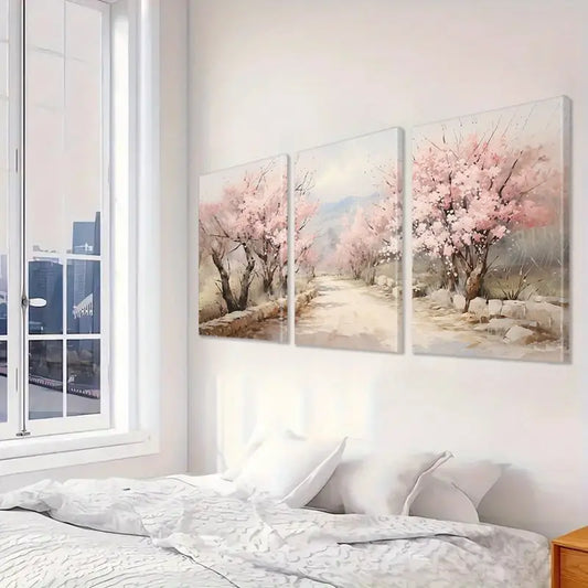 3pcs Cherry Blossom Landscape Wall Art Set Canvas Framed 40x60cm - High Quality Print 100% Australian Made Wall Canvas Ready to Hang