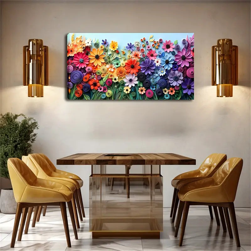 Abstract Watercolor Paper Flowers Wall Art Canvas Office Home Room Framed 120x60cm