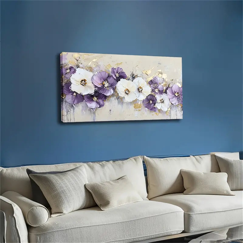 Ambiance Purple White Floral Wall Art Canvas Office Home Room Framed 80x45cm