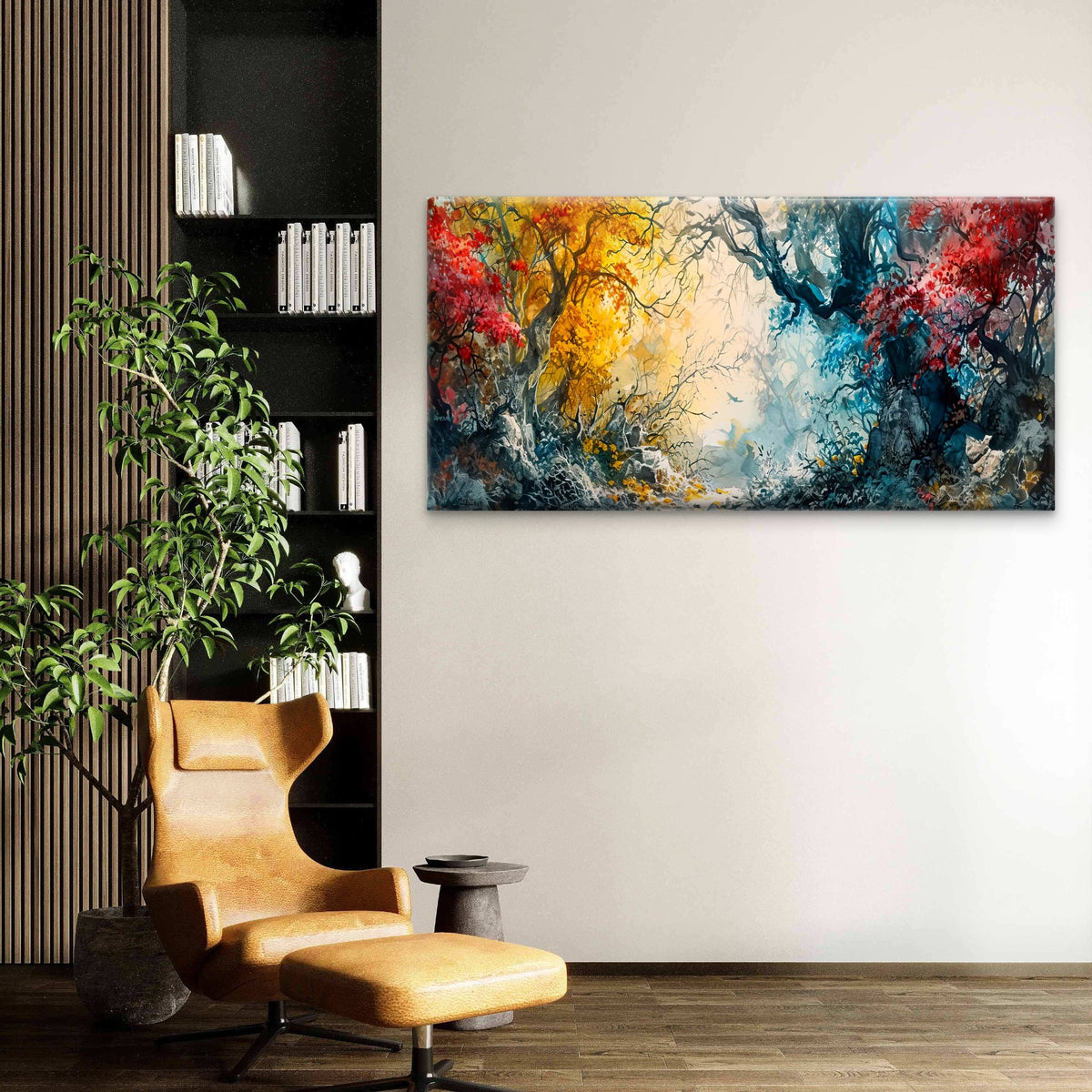 Enchanted Forest Trees Abstract Wall Art Canvas Office Home Room Framed 80x45cm