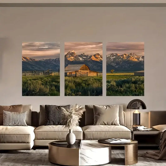 3pcs Mountain Cabin Metal Tranquil Nature Print Ready to Hang Art