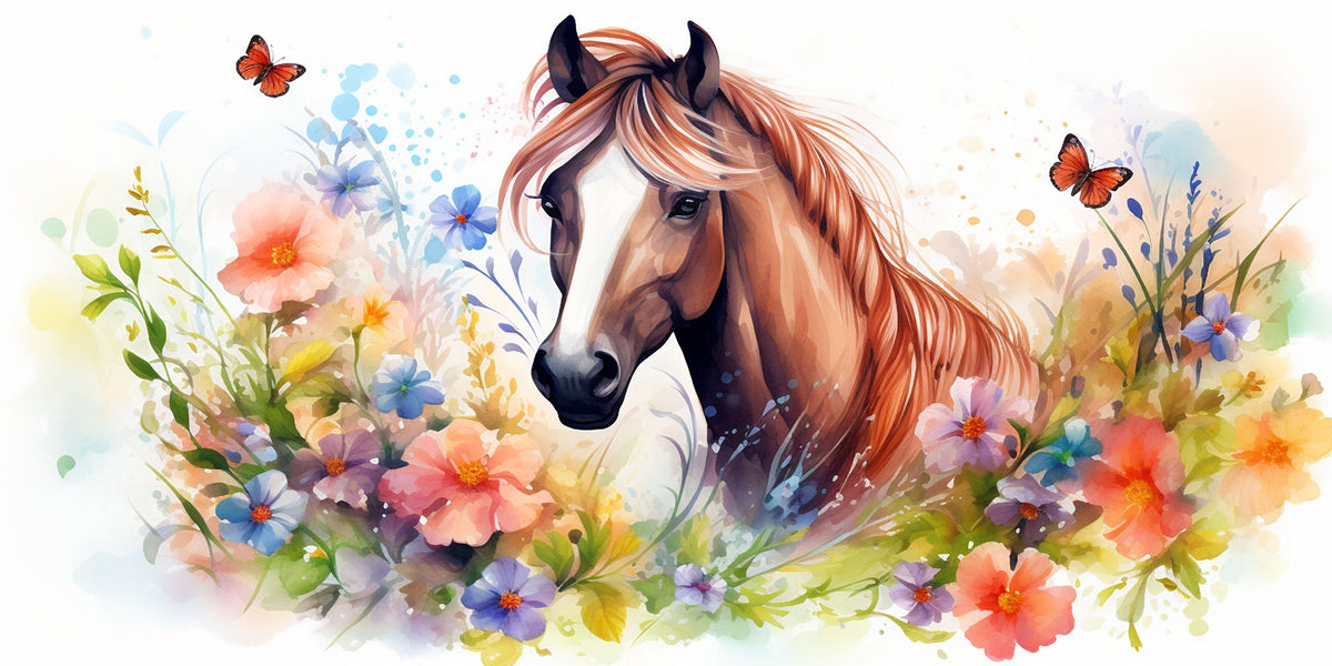 Horse Watercolor Butterfly Wall Art Canvas Office Home Room Framed 120x60cm