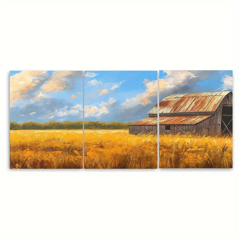 3pcs Golden Wheat Field Vibrant Nature Metal Print Ready to Hang Art