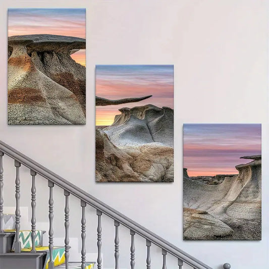 3pcs New Mexico Desert with Stone Metal Print Ready to Hang Art