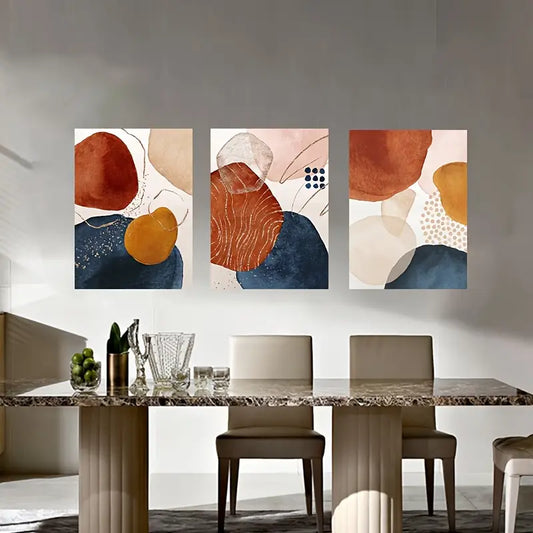 3pcs Blue Orange Dark Red Design Painting Metal Print Ready to Hang Art