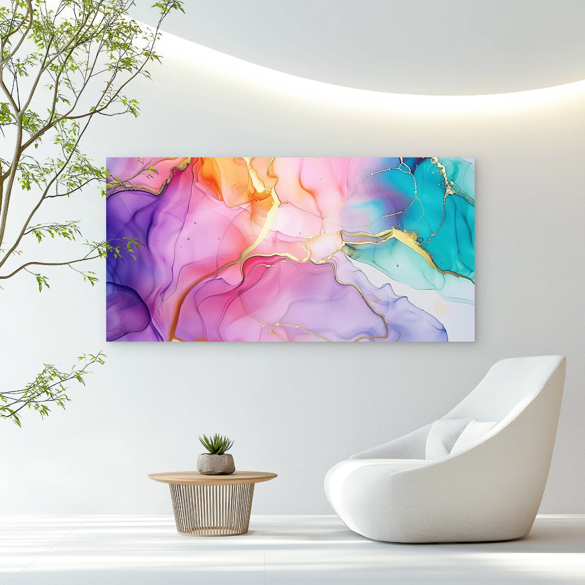 Pastel Waves With Gold Wall Art Canvas Office Home Room Framed 80x45cm