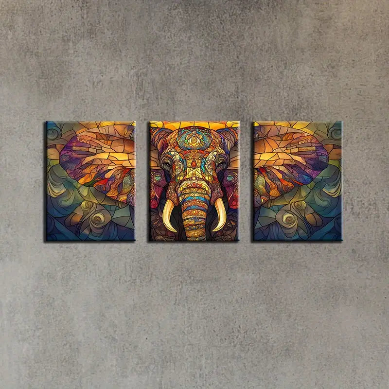 3pcs Charming Elephant Painting Colorful Design Metal Print Ready to Hang Art