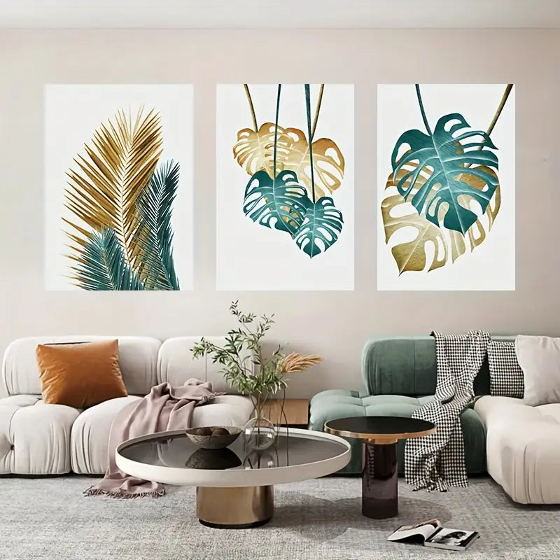 3pcs Tropical Green Plant Minimalist Metal Print Ready to Hang Art
