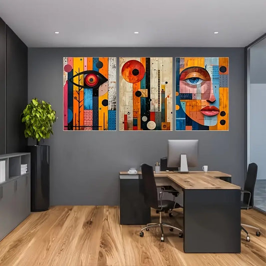 3pcs Colorful Geometric & Floral Designs Metal Print Ready to Hang Art