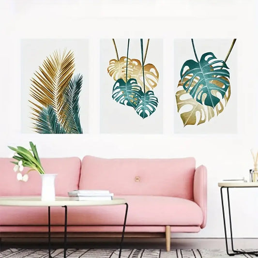 3pcs Tropical Green Plant Minimalist Metal Print Ready to Hang Art