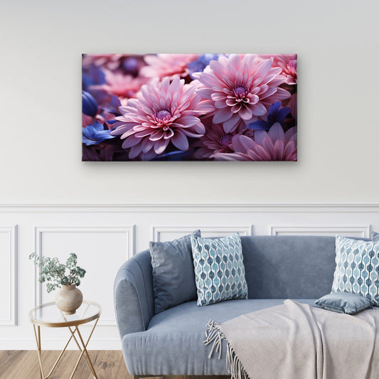 Fresh Floral Pink Chrysanthemum Wall Art Canvas Office Home Framed 80x45cm