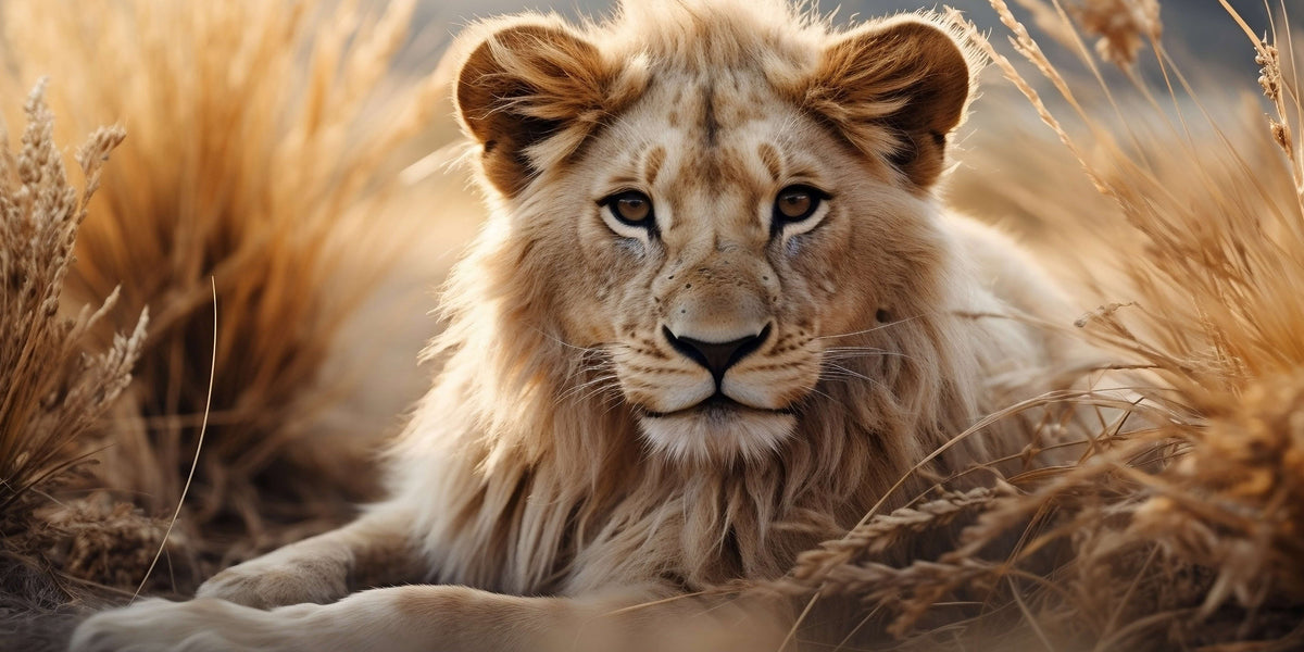 Majestic Lion Face Safari Wildlife Grassland Wall Art Canvas Office Home Room Framed 80x45cm