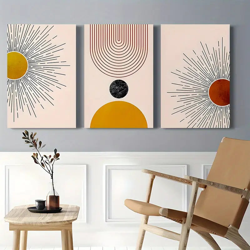 3pcs Abstract Geometric Swirls Neutral Tones Classic Design Metal Print Ready to Hang Art